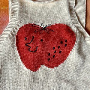 Bobo Choses Knit Tomato Overalls Shorts Pink and Red